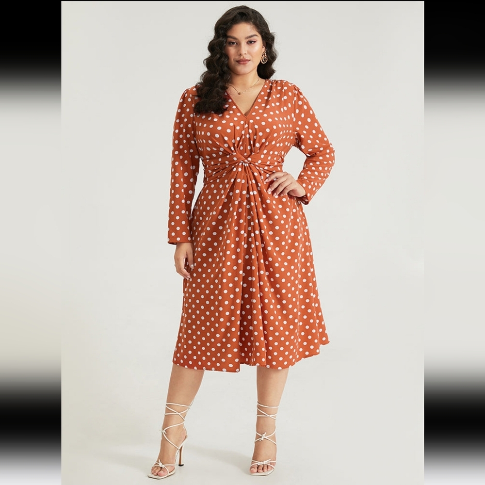 Polka Dot Long Sleeve Dress in Orange